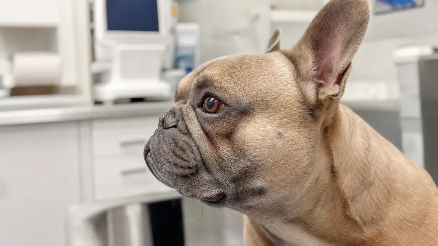Detailed view of a French Bulldog facial structure illustrating compact airway features.