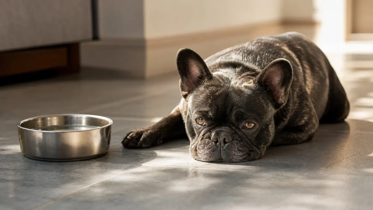 French Bulldog resting in a cool indoor area to prevent overheating