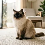 A seal point Ragdoll cat relaxing in a sunlit living room