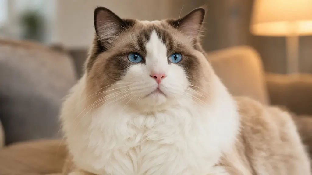 Close-up of a bicolor Ragdoll cat showing facial color markings