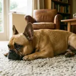 A healthy French Bulldog resting comfortably indoors representing spay and neuter timing guidelines.