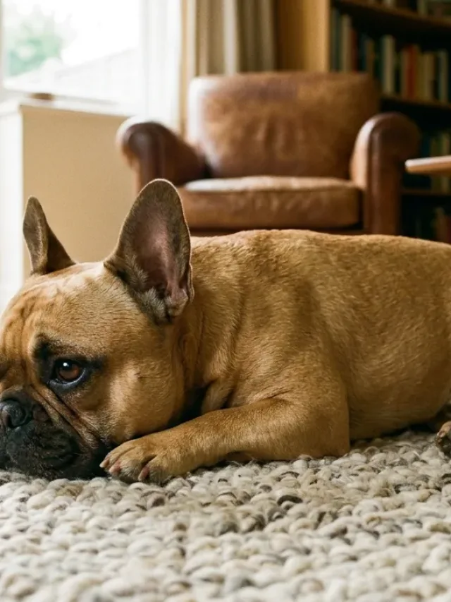 A healthy French Bulldog resting comfortably indoors representing spay and neuter timing guidelines.