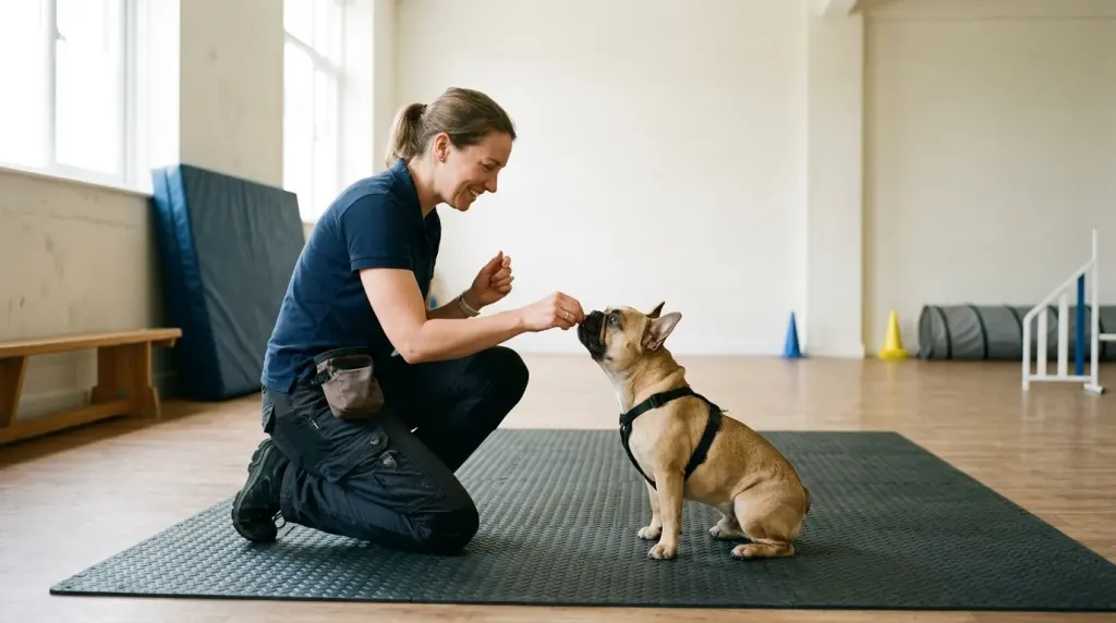 Professional trainer using positive reinforcement to manage and prevent aggressive dog behaviors.