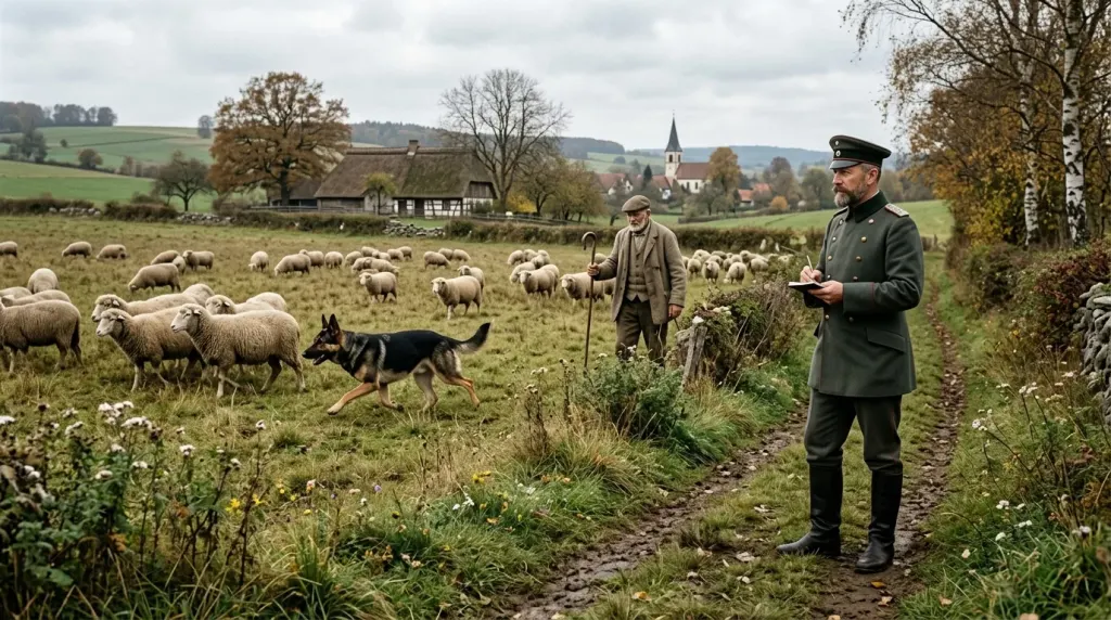 Historical depiction of early German sheep-herding dogs that formed the foundation of the German Shepherd breed in 1899.