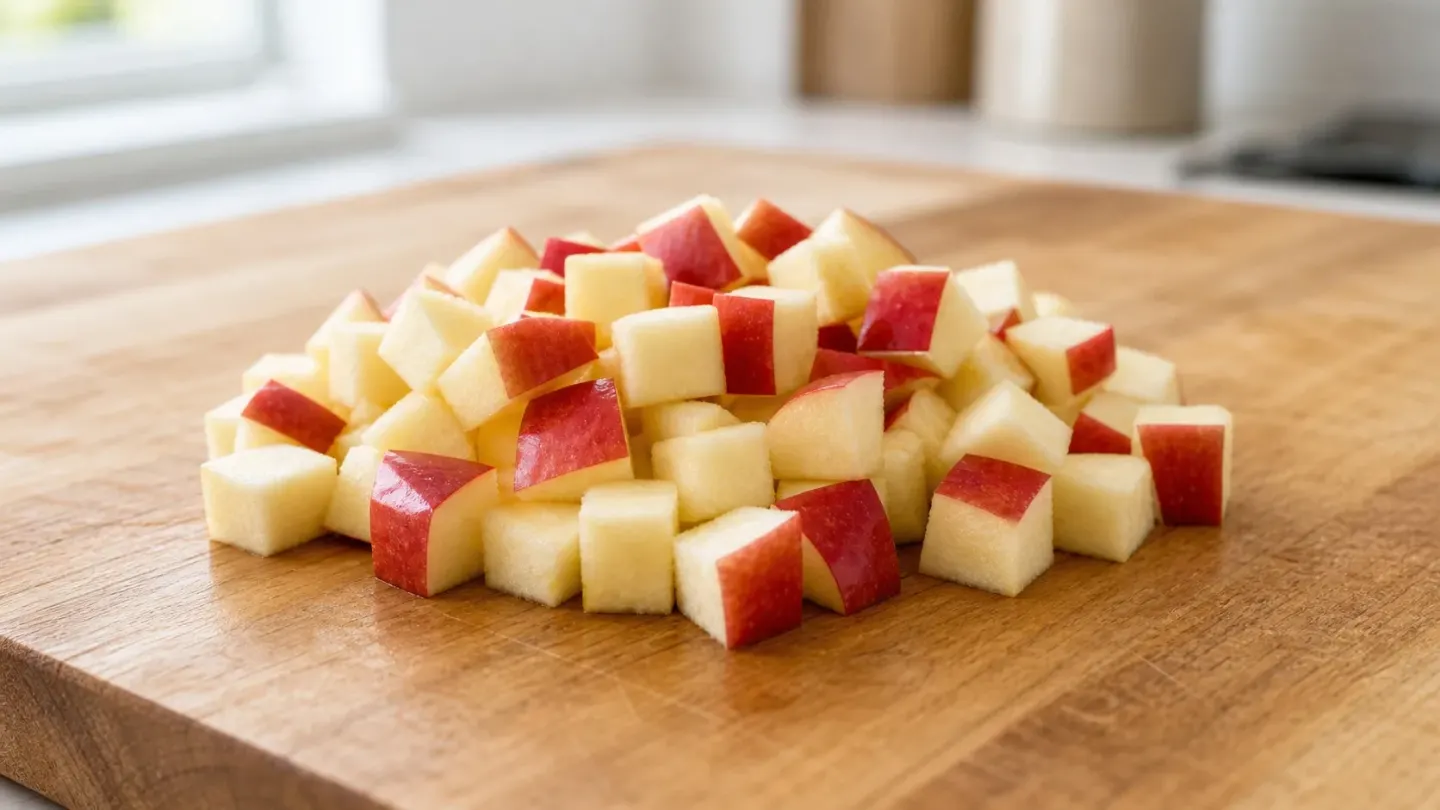 Freshly cored apple slices showing proper preparation for dog safety.