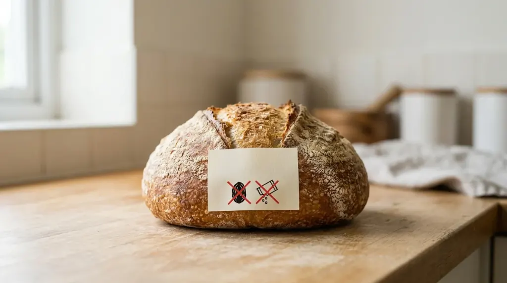 Reading the ingredient label on a loaf of bread to check for toxic ingredients like raisins or xylitol.