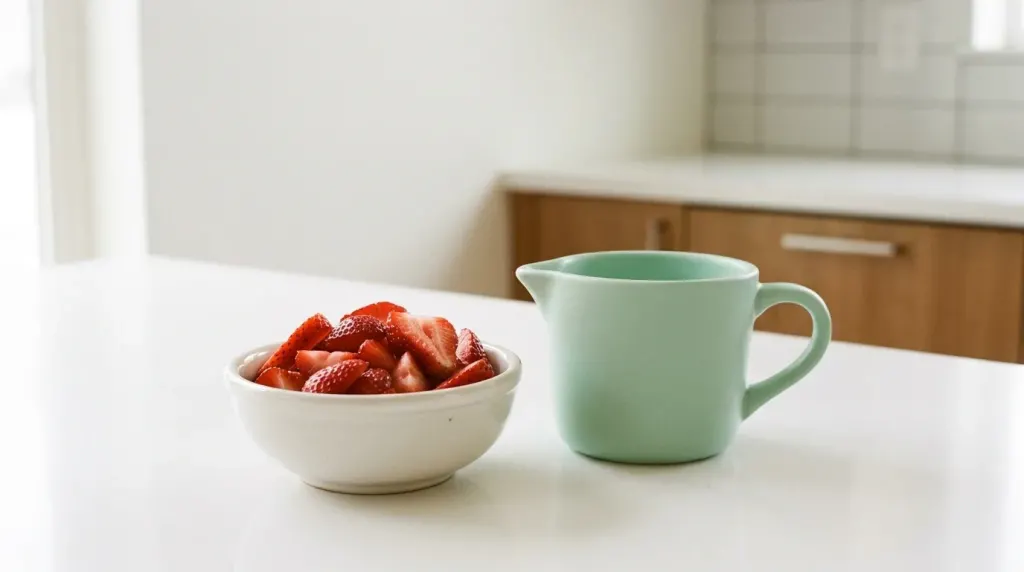 Sliced strawberries prepared for a dog in small portions.