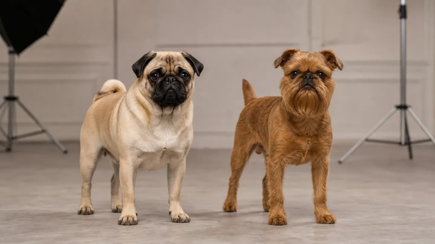 Comparison showing the physical differences between a Pug and a Brussels Griffon