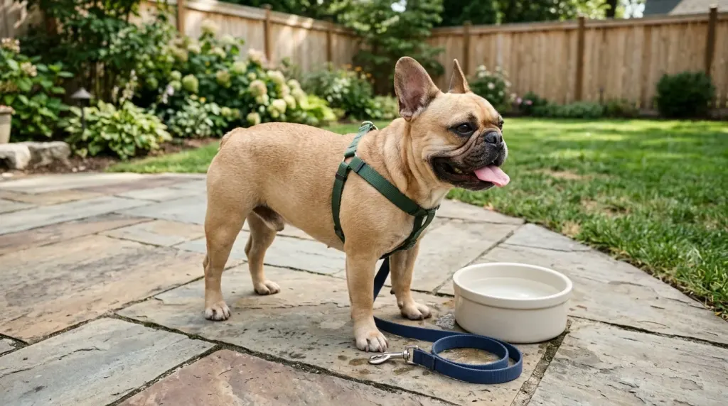 A veterinarian evaluating a French Bulldog for airway and sleep health during a routine clinic checkup