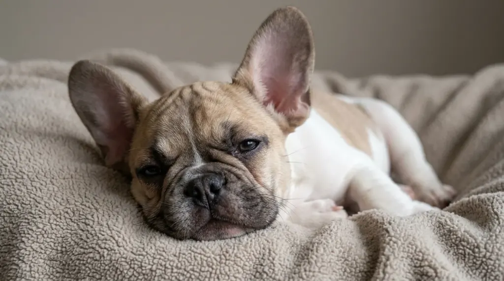 Young French Bulldog puppy demonstrating early bat ear cartilage development