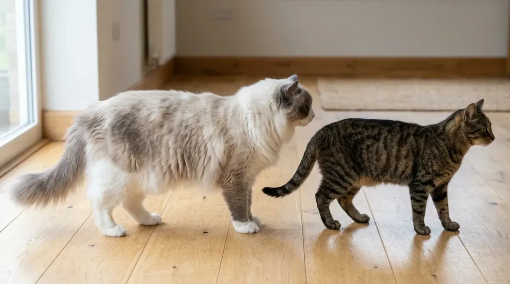 How big are Ragdoll cats compared to a standard domestic house cat in weight and length