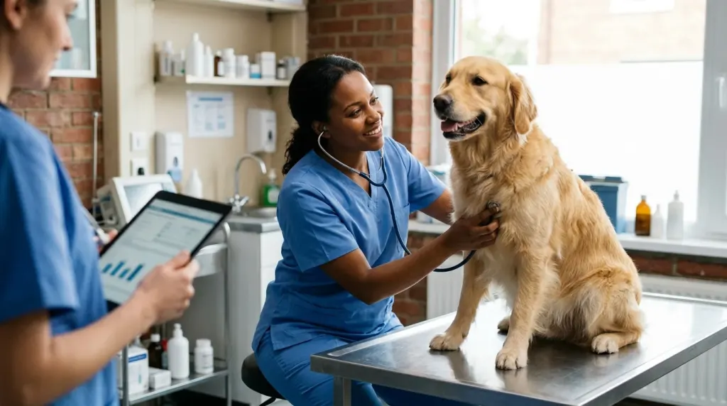 A veterinary professional reviewing health and population statistics for a Golden Retriever.