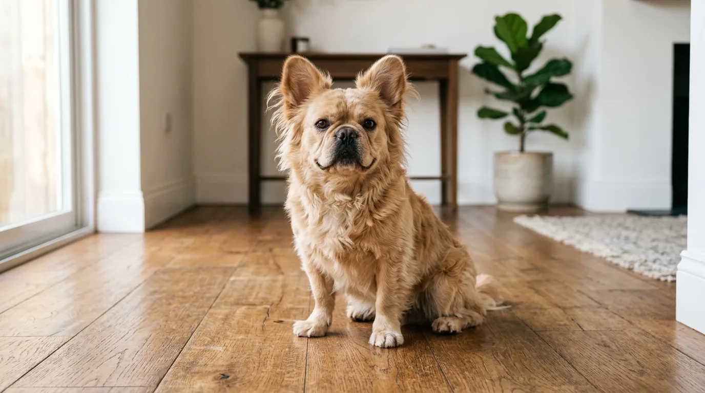Fluffy French Bulldog showing long coat texture and unique genetic appearance