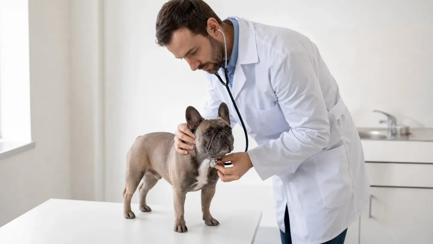 Veterinarian conducting a health checkup on a French Bulldog illustrating routine veterinary costs