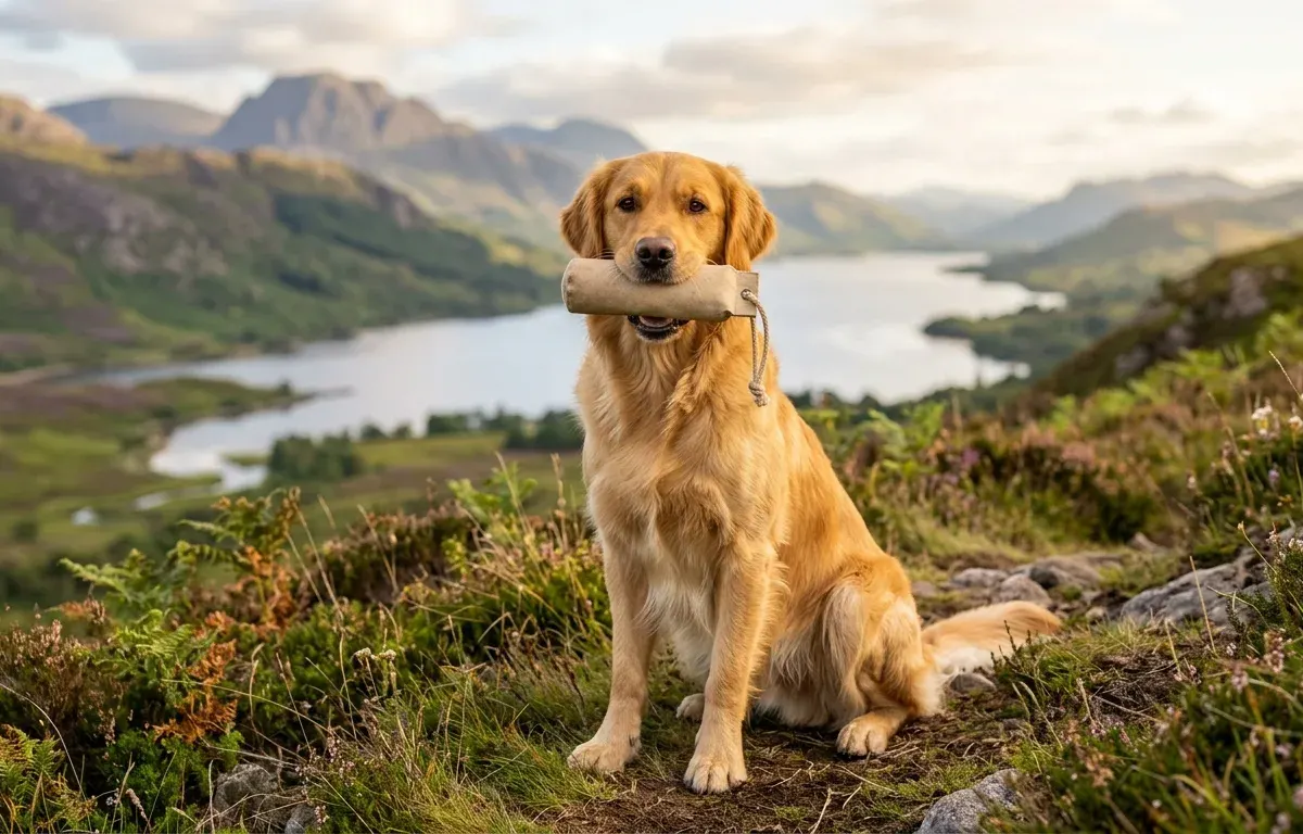 Adult Golden Retriever showcasing its radiant coat and gentle retrieving instinct in a park setting.