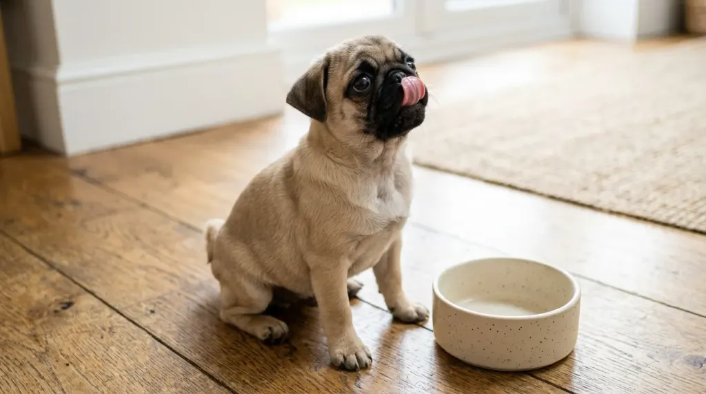 Close-up of a Pug exploring a fleece blanket on an armchair
