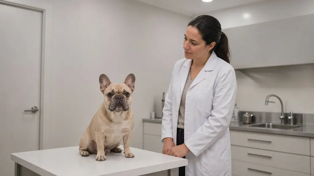A dog owner warming and comforting a shaking French Bulldog at home during recovery.