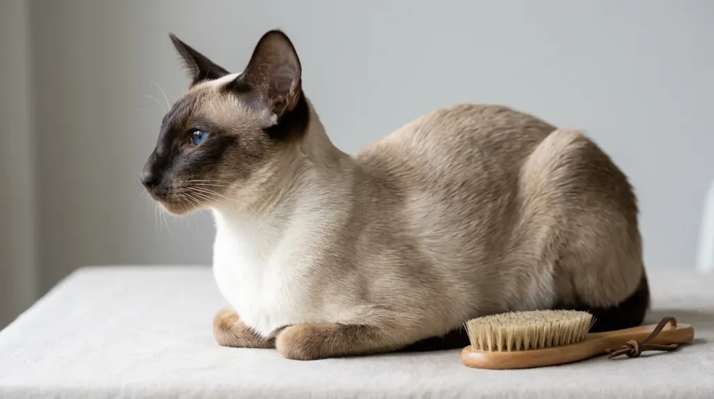 Detailed side profile of a modern Siamese cat illustrating the straight nose profile and wedge-shaped head conformation.